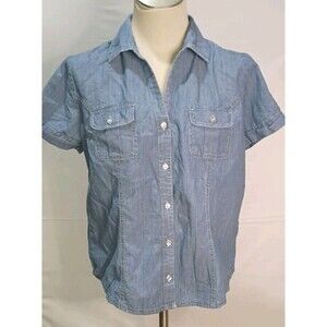 KAREN SCOTT  Women's Vintage Blue Denim Short Sleeve Button Up Size Large